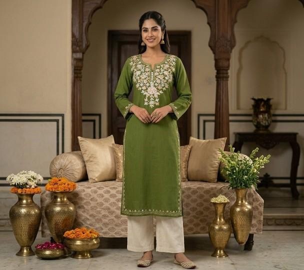 Green Long kashmiri Kurta