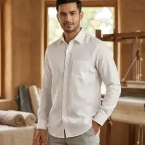 White Cotton Linen Shirt Full Sleeves
