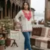 White Kashmiri Short Cotton Kurta
