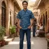 Half Sleeves Worley Print Cotton Short Kurta