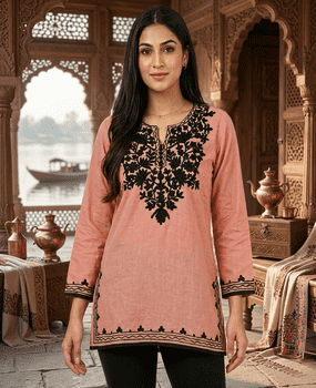 Kashmiri Short Kurta Peach color